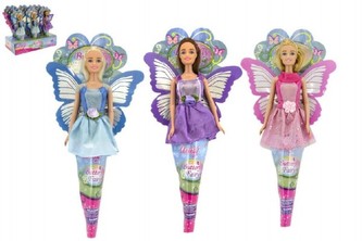 Panenka Anlily víla s křídly plast 28cm kloubová asst 2 barvy v kornoutu 12ks v boxu