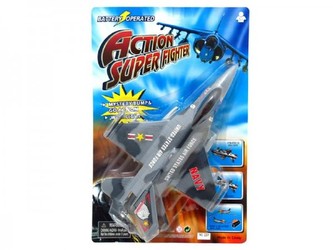 Stíhačka vojenská plast 26cm na baterie asst 2 barvy na kartě