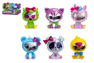 Zvířátko/Panenka ZEQUINS s flitry plast 15cm asst 6 druhů v boxu