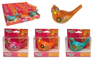 Píšťalka vodní ptáček se šňůrkou plast 10cm 6 barvy v krabičce 10x11x4,5cm - 1 kus