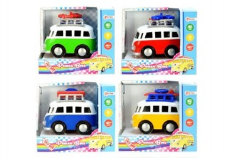 Autobus plast  10cm asst na baterie se zvukem se světlem na setrvačník v krabičce