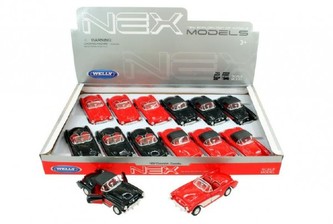 Auto WELLY Chevrolet 57 Corvette kov 12cm na zpětné natažení asst 4 druhy 12 ks v boxu