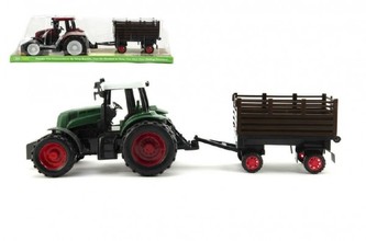 Traktor s přívěsem plast 45cm na setrvačník asst 2 barvy v krabici
