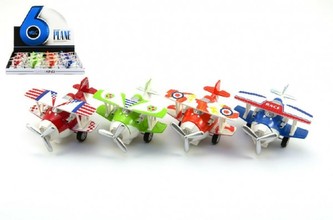 Letadlo kov/plast 11cm na zpětné natažení asst 4 barvy 12ks v boxu