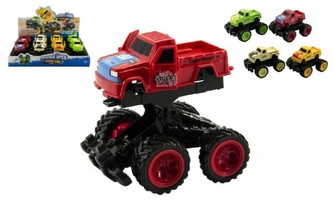 Auto terénní převracecí velká kola plast 13cm na setrvačník asst 4 barvy 8ks v boxu