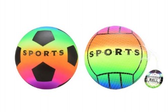 Míč duhový gumový nafouklý průměr 25cm asst 2 druhy v síťce