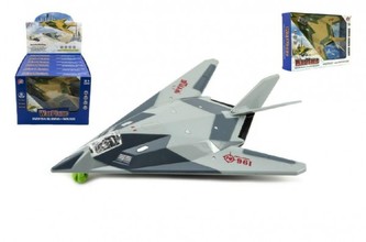 Letadlo/stíhačka plast 25cm na baterie se světlem se zvukem asst 2 barvy v krabičce 6ks v boxu