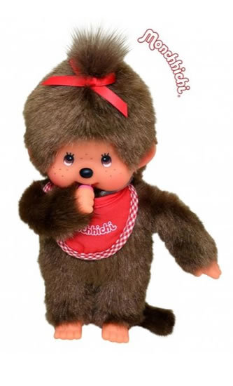 Monchhichi 20cm - holka s červeným bryndáčkem (Mončiči)