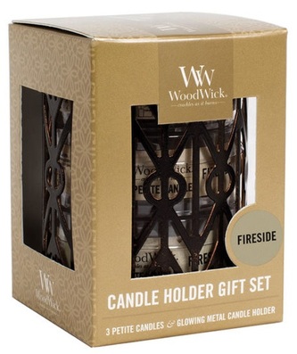 WoodWick Petite Candle Holder Gift Set - Geometric/Fireside
