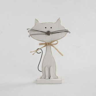 Dřevěná kočka - bílá 15 cm