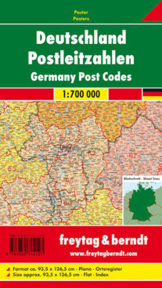 Freytag & Berndt Poster Deutschland, Postleitzahlen, ohne Metallstäbe. Germany, Post Codes