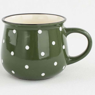 Velký keramický hrnek s puntíky - zelený 700 ml