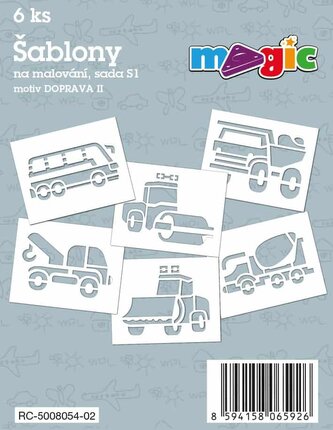 Papírové šablony MAGIC, 11 x 14cm, 6ks, sada S1 - Doprava II