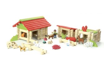 Jeujura Dřevěná stavebnice 120 dílků farma