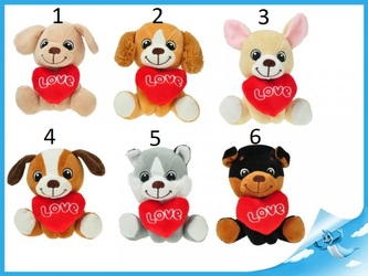 Plyšový pes sedící se srdíčkem 1ks číslo 6