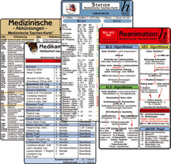 Stations Karten-Set - Reanimation, Medizinische Abkürzungen, Medikamente - Haltbarkeit nach Anbruch, Laborwerte, 4 Medizinische