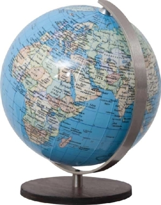 DUO Globus, Holzfuß braun u. Meridian Edelstahl