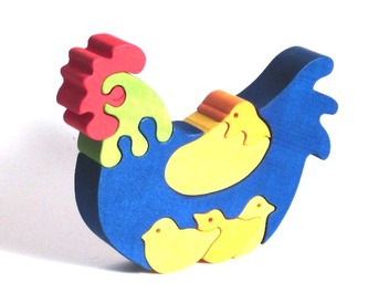 Fauna Dřevěné vkládací puzzle z masivu slepička s kuřátky