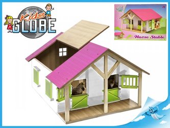 Dřevěná stáj pro koně s odjímatelnou střechou růžová