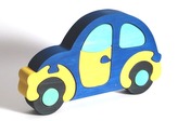 Fauna Dřevěné vkládací puzzle z masivu auto modré brouk