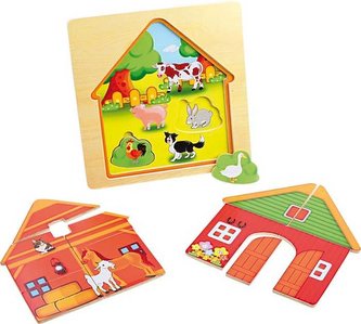 Small Foot Dřevěná hračka vrstvené puzzle Stodola