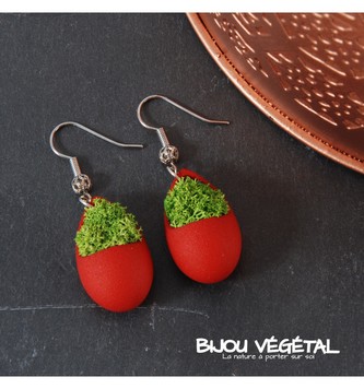 Živé šperky - Náušnice Slza červené s lišejníkem
