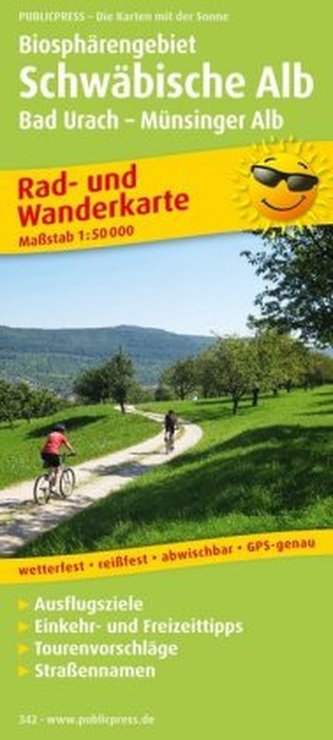 PublicPress Rad- und Wanderkarte Biosphärengebiet Schwäbische Alb, Bad Urach - Münsinger Alb