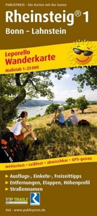 PublicPress Wanderkarte Rheinsteig 1, Bonn - Lahnstein, 21 Teilktn.