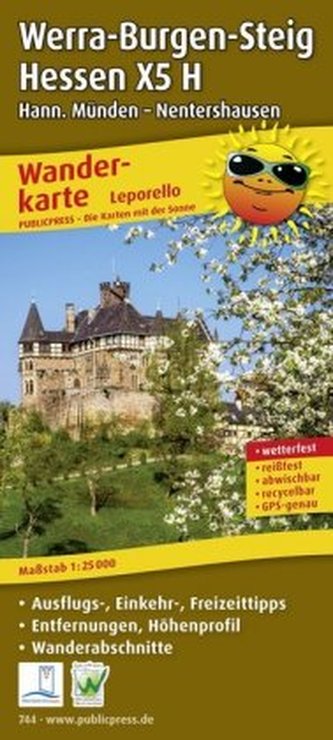 PublicPress Leporello Wanderkarte Wanderkarte Werra-Burgen-Steig Hessen X5 H, Hann. Münden - Nentershausen