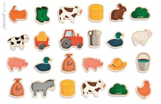 Dřevěné magnetky pro děti Zvířata na farmě Janod 24 ks od 2 let