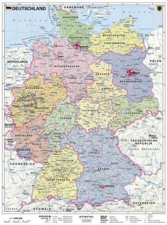 Stiefel Wandkarte Kleinformat Deutschland, politisch, ohne Metallstäbe