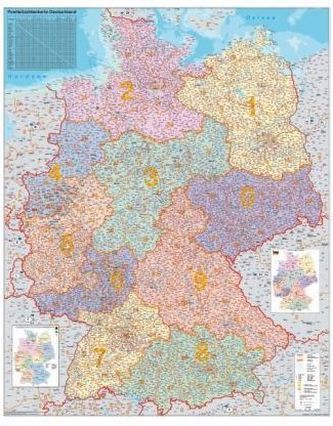 Stiefel Wandkarte Kleinformat Deutschland, Postleitzahlen, ohne Metallstäbe