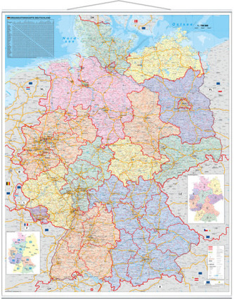 Stiefel Wandkarte Großformat Deutschland, Organisationskarte, mit Metallstäben
