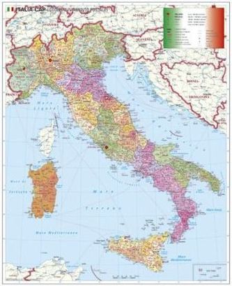 Stiefel Wandkarte Großformat Italien, Postleitzahlen, italienische Ausgabe, ohne Metallstäbe