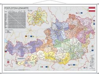 Stiefel Wandkarte Kleinformat Österreich, Postleitzahlen, mit Metallstäben