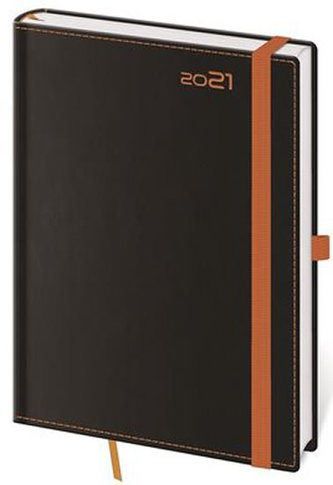 Diář 2021: Black Orange, A5 denní, 145x205, s poutkem na propisku