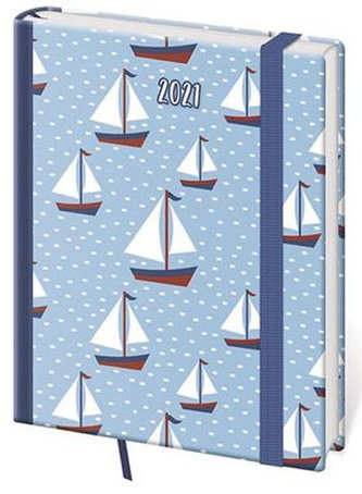 Diář 2021: Vario Marine, B6 denní, 120x165, s gumičkou
