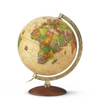 Antik-Leuchtglobus, dunkler Holzfuß u. goldfarbener Metallmeridian (PAL30-10)