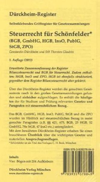 STEUERRECHT für Schönfelder, Griffregister