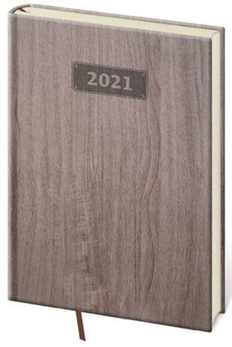 Diář 2021: Wood tmavě hnědá, A5 týdenní, 145x205
