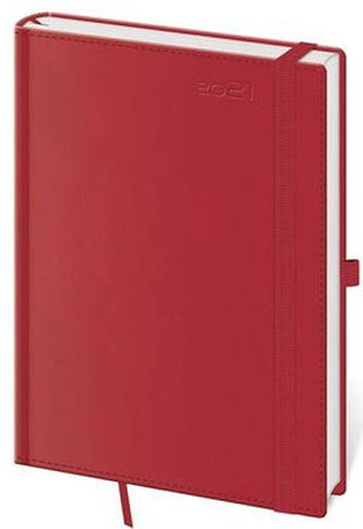 Diář 2021: Double Red, A5 denní, 145x205, s poutkem na propisku