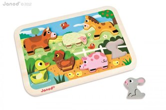 Dřevěné vkládací puzzle pro nejmenší Farma Chunky Janod od 1 roku 7 dílů