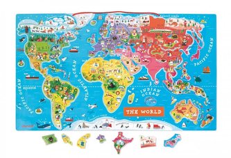 Magnetická mapa světa Janod na zavěšení anglická verze od 5 let puzzle 92 magnetů