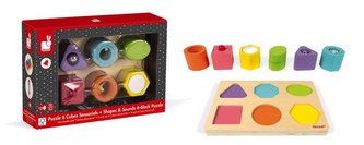 Dřevěné vkládací puzzle Tvary a zvuky I Wood Janod s různými herními prvky od 1 roku