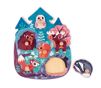 Dřevěné puzzle na vkládání s úchytkou Zvířátka Les Janod od 1 roku