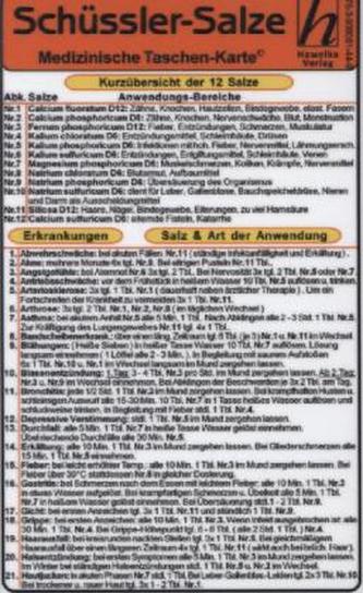 Schüssler Salze, Medizinische Taschen-Karte