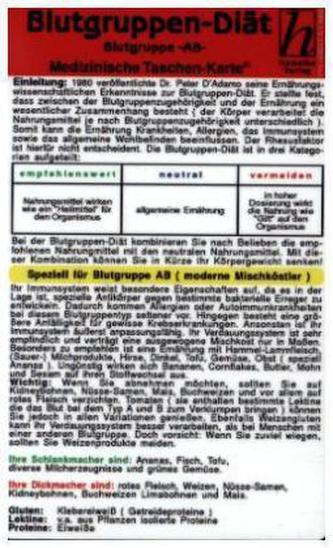 Blutgruppen-Diät - Blutgruppe AB, Medizinische Taschen-Karte