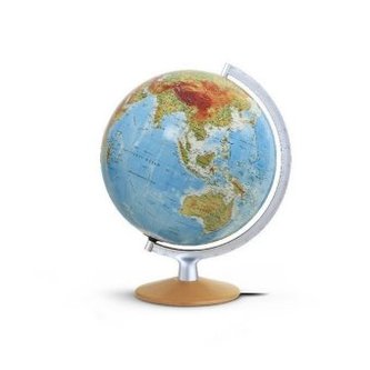 Doppelbild-Leuchtglobus DFI3017, Klar lackierter Buchenholzfuß u. silberfarbener Metallmeridian