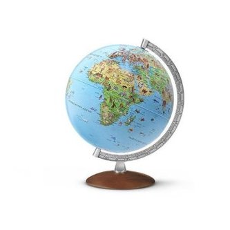 Kinder-Leuchtglobus, Heller Holzfuß u. silberfarbener Metallmeridian (KI3010)