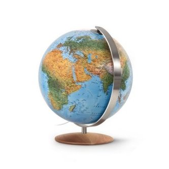 Doppelbild-Leuchtglobus, Fuß Eichenholz u. Edelstahlmeridian (DFN 3702)